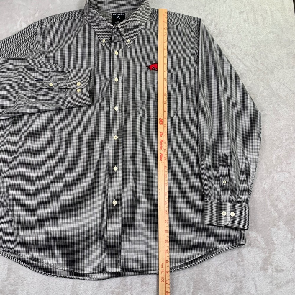 Antigua Button Down Shirt Mens XXL Black Gingham Arkansas Razorbacks Long Sleeve - Picture 3 of 7